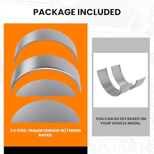 HECASA Single Axle Trailer Fenders W/Fender Backs Fits 14" to 16" Wheels - 32" x 9" x 15" Replacement for Car Hauler Trailer Cargo Trailer Utility Trailer Landscape Trailer Steel Round (2Pcs)