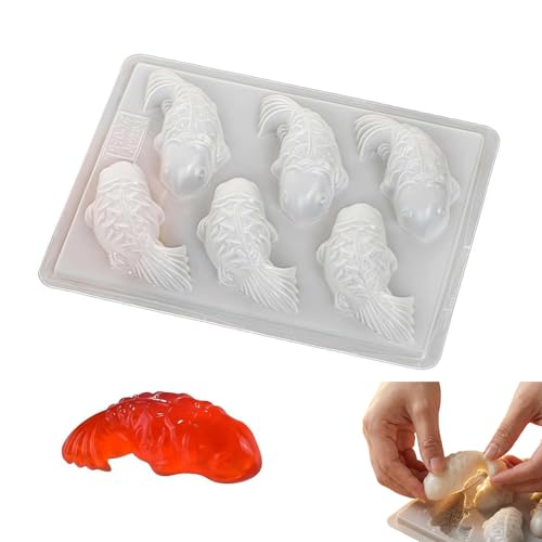 6 Cavity Koi Fish Silicone Molds, Food Grade Silicone Fish Molds for Chocolate, Jelly, Candy, Cake, Rice Cake, Chinese New Year Festive Baking Molds