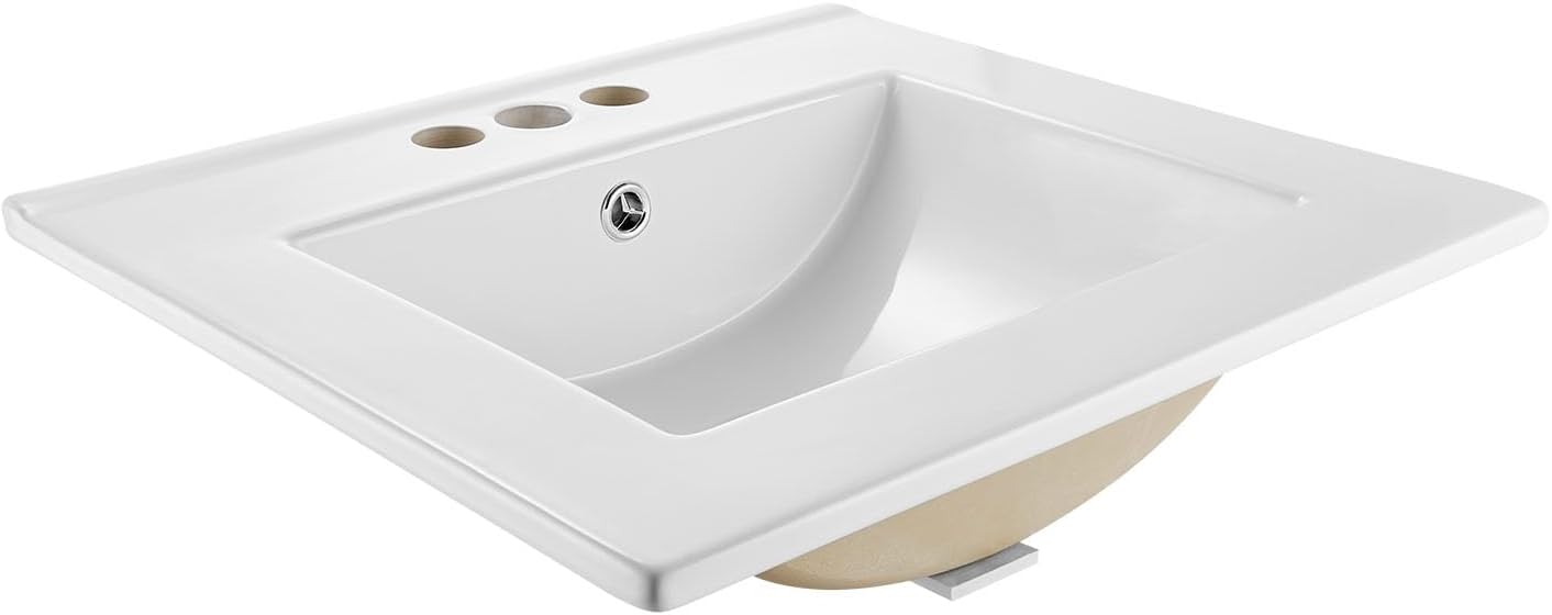 VEVOR Semi Recessed Bathroom Sink, 20.08 x 18.31 Inch Rectangular White Ceramic Vessel Sink with Overflow and 3 Faucet Holes, Drop in Modern Lavatory Vanity Bath Wash Bowl Basin Rectangle Small Space
