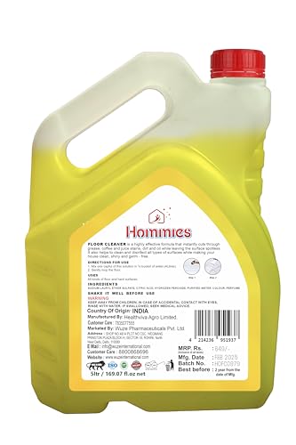 Image of Hommies Disinfectant Surface & Floor Cleaner Liquid, Lemongrass - 5 Litre | Kills 99.9% Germs | Multi-Surface Deep Cleaning for Tiles, Marble & Granite | Long-Lasting Herbal Fragrance