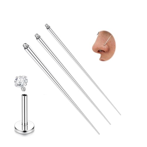 Chriscoco 14G/16G/18G/20G Taper Piercing ASTM F136 Titanio Piercings de Inserción Agujas Piercing - Con Roscas Internas/Externas y Liso Para Nariz Orejas Cejas Lengua Labios