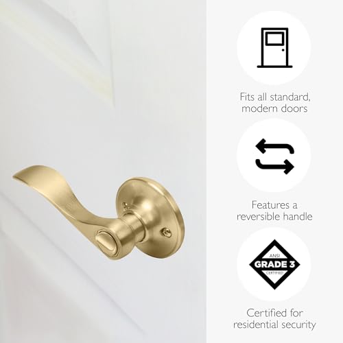Image of Design House Springdale Privacy Door Lever, Satin Gold | Surface, Transitional, Brass, Hardware, 728907