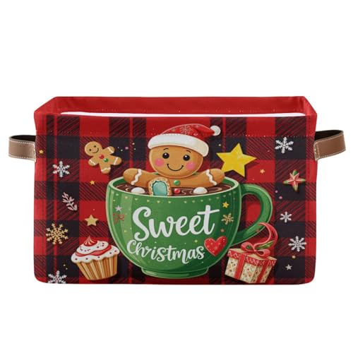 Image of Aslsiy Storage Basket Gingerbread Man in Cup Christmas Nursery Bins Baby Box Canvas Clothes Shelf Basket Laundry Hampers 1 Pcs
