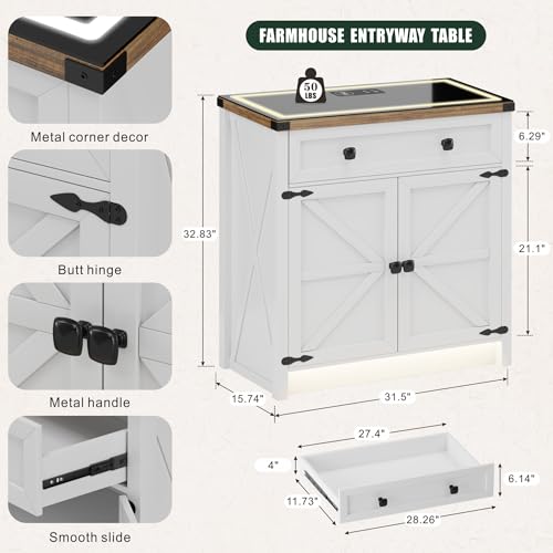 HWB Buffet Sideboard with Storage,Farmhouse Coffee Bar Cabinet with Drawers and Shelves,Buffet Cabinet with LED Lights for Kitchen,Living Room,Dinning,Pure White