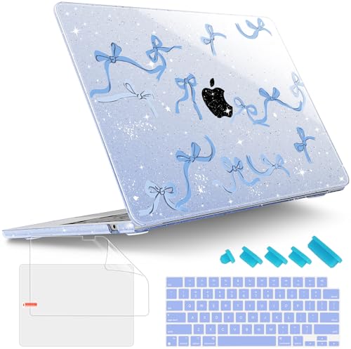 Image of Tuiklol for MacBook Air 13 inch Case M5 2026 M4 2025 M3 2024 M2 2022 Release Model A3449 A3240 A3113 A2681,Plastic Hard Shell Cover for MacBook Air 13.6 with Touch ID, Blue Bow