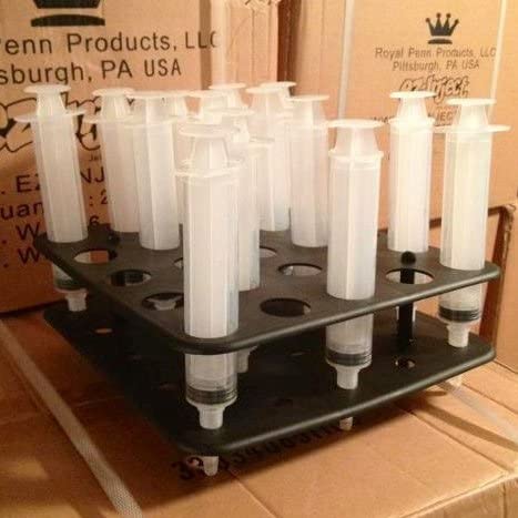 EZ-Inject Tray and Racking Stand for Jello Shot Syringes - Lightweight & Durable Plastic Tray for 1.5oz Syringe Shots - Holds 25 Syringes for Jello Shots Drinking Game Holiday & Halloween Party