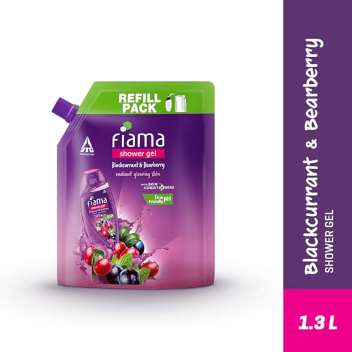 Image of Fiama Body Wash Shower Gel Blackcurrant & Bearberry, 1.3L Bodywash Refill Value Pouch for Women & Men with Skin Conditioners for Radiant Glow, Skin Friendly pH