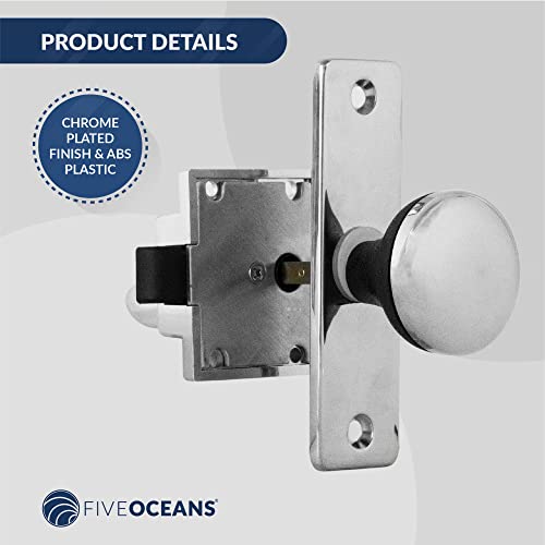 Five Oceans Fo1409 Marine Surface Mount Door Lock Set, Chrome Plated Finish And Plastic, Stainless Steel Knob #TOP3