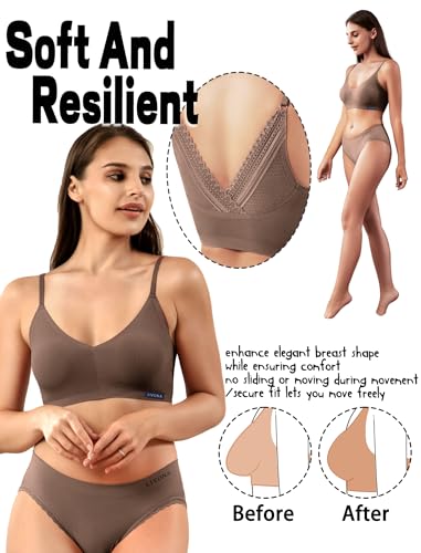 Image of Livona Lace Bralette for Women - Comfort Sports Bra Wireless Padded Bralette with Support Workout Tops Cami Crop S-XXL