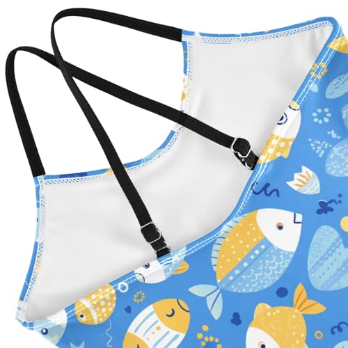 KLL Cartoon Fish Boy Blue Girl 1 Piece Swimsuits Beach Swimwear Adjustable Strap UPF 50+4