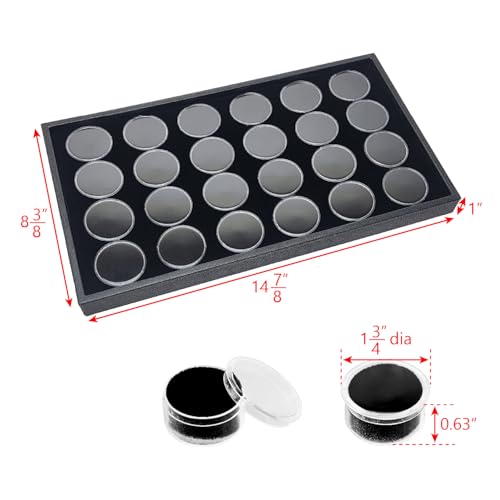 Ikee Design 24 Gem Showcase Stackable Jewelry Display Tray for Collectibles, Rock Storage Box Gemstones Bead Storage Jars, Black Foam, Black Tray, 14 7/8W x 8 3/8D x 1H in by Ikee Design - Image 2