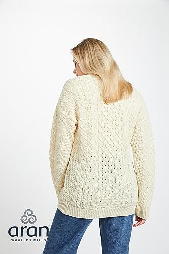 Image of Aran Woollen Mills Women's Irish Wool Sweater 100% Real Traditional Knit Pattern(XX-Large) Natural
