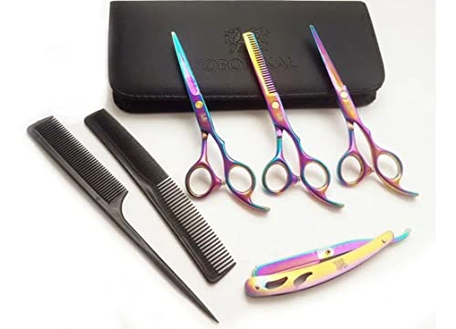 Kit 3 Tesouras Obopekal Profissionais + Estojo P/Barbeiro + Navalhete + s (Furta Cor)