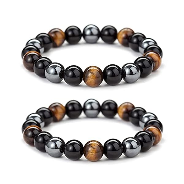 Black-Obsidian-Hematite-Triple-Protection-Bracelet-Tiger-Eye-Beads-Bracelets-for-Men-and-women10MM-Set-of-2 WFJ Black Obsidian Hematite Triple Protection Bracelet Tiger Eye Beads Bracelets for Men and women(10MM), Set of 2 black,gray 19cm