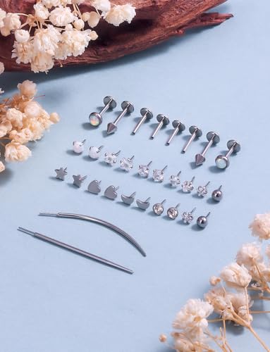 20/18/16G Threadless Nose Rings Flat Back Stud Earrings Piercing Jewelry for Women Men 6/7/8mm Push In Bar Cartilage Tragus Lip Medusa Monroe Labret Stud Hypoallergenic Surgical Steel2