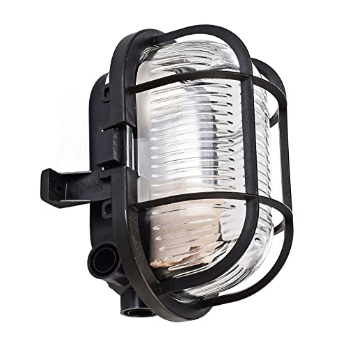 Planetitaly SYRMA OVAL plafoniera lampada tartaruga LED 10W E27 luce esterni parete soffitto cantina garage parcheggio balcone terrazzo 230V (Colore Nero, Luce 3000K)