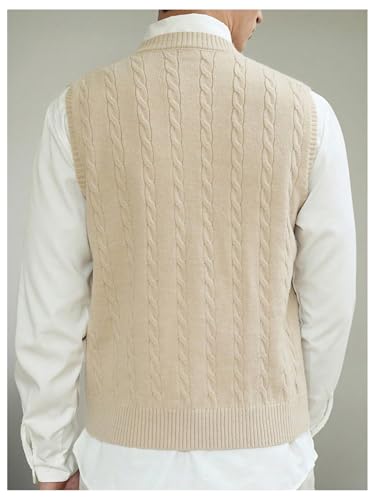 Men's Cable Knit Preppy Sweater Vests Letter Embroidered V Neck Sleeveless Vest3
