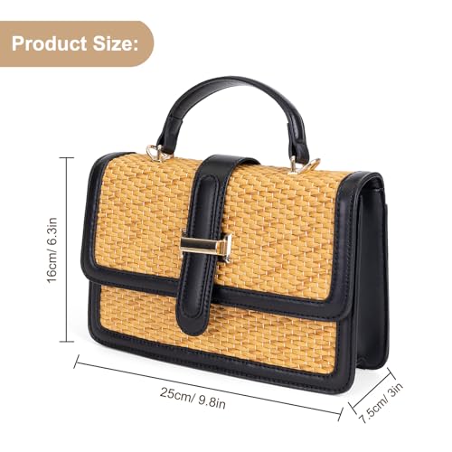 boshiho Women's Straw Crossbody Shoulder Bag Woven Raffia-Style Beach Purse Top Handle Satchel Handbag for Summer Vacation (Black) by boshiho - Used condition - Image 3