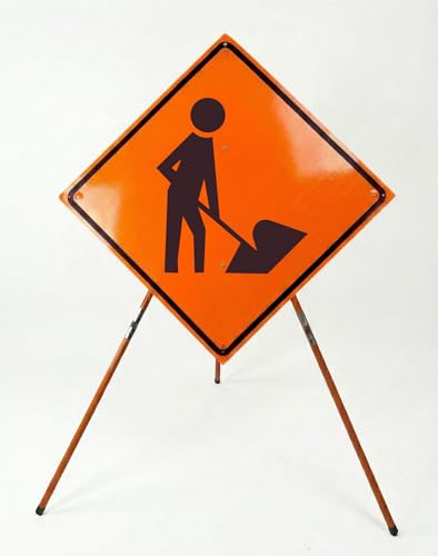 Traffic Roll-Up Sign Kit with Stand – 36 Inch Roll-Up Safety Sign & Portable Tripod Stand, High Visibility, Easy Setup (Worker Symbol, Non-reflective)