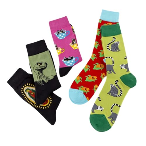 Trendy Combination Socks with Dinosaur, Lemur, and Thumb Dog Design - Mid-Calf Casual Socks for Autumn and Winter4