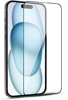 شاشة حماية من الزجاج المقوى بدرجة صلابة 9 وتصميم مضاد لبصمات الأصابع ومقاوم للخدش بتغطية كاملة وحواف ثلاثية الأبعاد بلون أسود لموبايل آيفون 15 من تايجر، شفافة