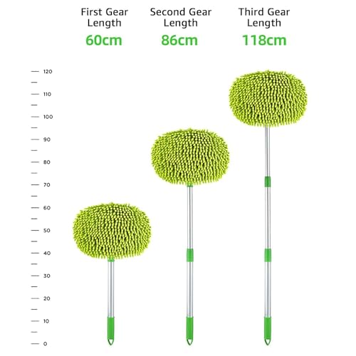 Image of 47 inch Car Wash Brush Mop Cleaning Tool with Long Handle Kit for Washing Detail Car Truck, SUV, RV, Trailer, Boat 2 in 1 Chenille Microfiber Sponge Duster, Paint Scratch Free