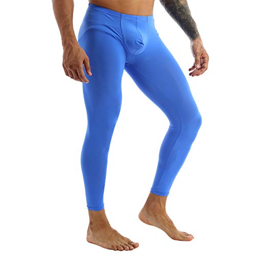 Mens Ice Silk Bulge Pouch Thermal Underwear Support Sleep Bottom Lounge Leggings Pants Tights