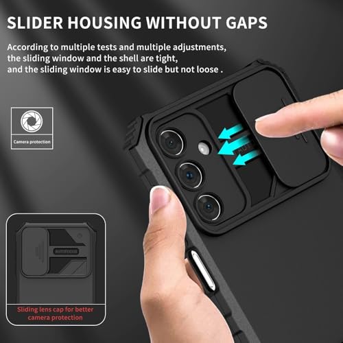 Image of Back Cover Case for Samsung Galaxy A56 5G | Sliding Camera Shield | Stereoscopic Stand | 360 Protection Mobile Phone Case Cover for Samsung Galaxy A 56 / A56 5G | PC, Black Back Cover