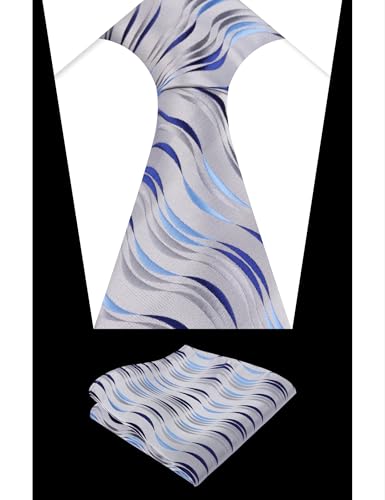 Image of Alizeal Mens 3.15'' Gradient Novelty Pattern Tie Set with Pocket Square Casual Color Tie Set