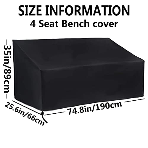 DFANCE Garden Bench Covers 4 Seater,rip Proof 420D Oxford Fabric Outdoor Patio Bench Seat Cover,Waterproof,Windproof,Anti Uv Garden Bench Cover with Storage Bag - Black