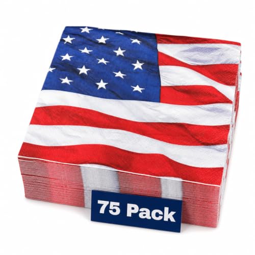 Iconikal 75-Pack American Flag Disposable Dinner Napkins Party Supplies