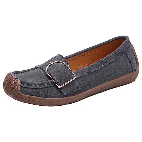 rismart Mocasine Mujer Ante Poner Conducción Planos Casual Zapato Barco Gris,39
