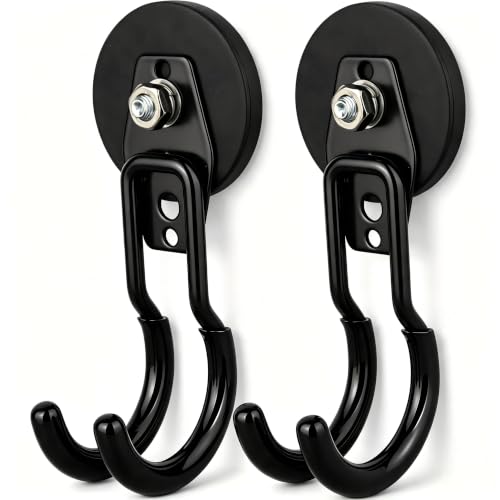 Image of MUTUACTOR Upgraded Magnetic Hooks Heavy Duty,20lbs 2PCS Magnetic Mounting Garage Utility Magnet Hook for Hanging,Anti-Slip Durable Metal J-Hooks Magnetic Hook for Garden Hose Electric Cables Shovels