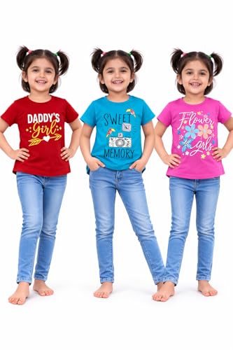 Image of NammaBaby Baby Girl Pure Cotton Hoseiry Regular Fit T-Shirt Top Tshirt - Pack of 3