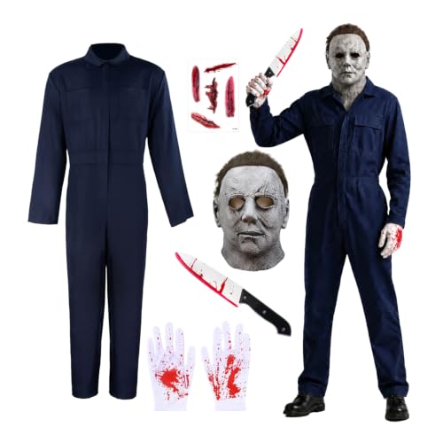 Disfraz de Halloween para Adultos, Conjunto de Disfraz de Cosplay de Terror para mono y máscara espeluznante, tatuajes de cicatrices, cuchillo con sangre y guantes, disfraces de Halloween y carnaval