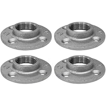 PIPE DECOR 1-1/2" Malleable Iron Floor Flange 4 Pack, Industrial Steel Grey Fits Standard 1.5 Inch Threaded Black Pipes and Fittings, Vintage DIY Table, Four Real Heavy Duty Plumbing Flanges