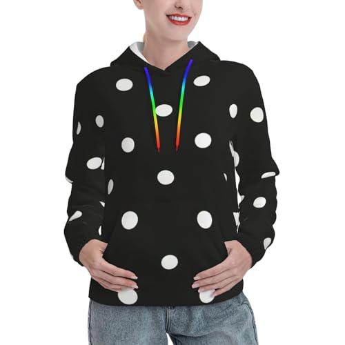 Sweat à capuche pour femme pull ajusté imprimé pois noirs blancs EdWal avec poche kangourou