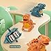 Oforest Dinosaur Climbing Slide Music Toy, Electric Dinosaur Climbing Stairs Toy, Fun Track Slide Roller Coaster with Lights and Music, Children's Gifts (6 Dino)