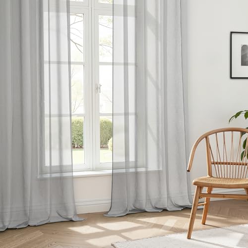 MRTREES Gardinen mit Kräuselband Stores Gardinen Grau kurz transparent 160X140cm (HXB) Schlaufenschals 2er Set Vorhänge in Leinenoptik für… – Ansicht 8
