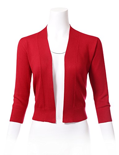 Image of Allsense Women's 3 /4 Sleeve Cropped Shrug Cardigan | Classic Bolero, Open-Front, Lightweight Soft Fine Knit Cover Up
