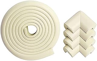 Lingyou pavilionBaby Safety Corner Protector Edge, Double-Sided Adhesive Foam Protective Strip, 6.5 Ft /2 M Edge with 4 Corner Protector Covers (Off-White)