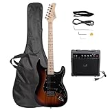 Bonnlo Stylish Electric Guitar Kit with Black Pickguard, Sunset Color - Complete Set with 20W Speaker, Bag, Strap & Accessories