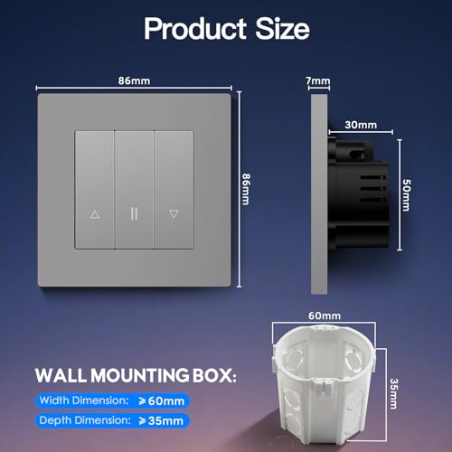BSEED WLAN Rollladenschalter Unterputz mit PC Rahmen, Smart Jalousien Schalter ben&ouml;tigt Nullleiter, WiFi Rolladen Zeitschaltuhr Prozentuale Steuerung, kompatibel mit Alexa/Google Home, Grau
