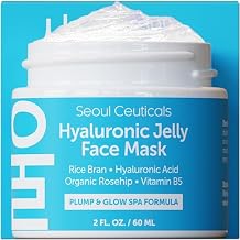 SeoulCeuticals Korean Skin Care Hyaluronic Acid Jelly Face Mask Rice Bran + Vit B5 + Rosehip Anti Aging K Beauty Skincare for Plump Glowing Skin 2oz