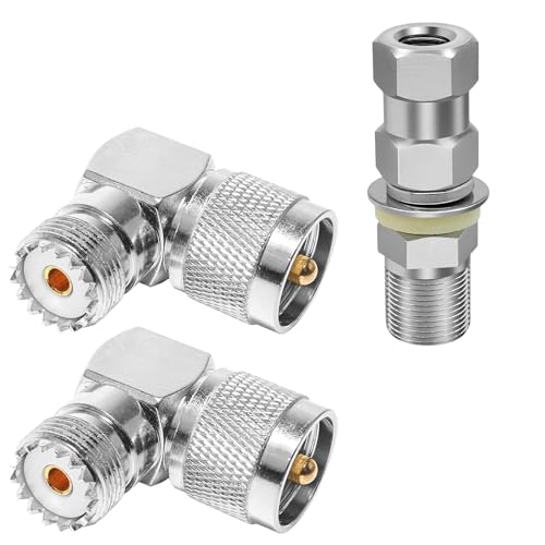 Anina UHF Male PL259 to SO239 UHF Female Coax Connector Right Angle L Shape, CB Radio Antenna SO-239 Stub Mount Standard 3/8 X 24 Threaded