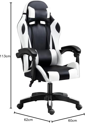 ゲーミングチェア gaming chair オフィスチェア オットマン オフィス ゲーム用 リクライニング デスク/パソコンチェア 疲れない 椅子 テレワーク (黒と白) [2]