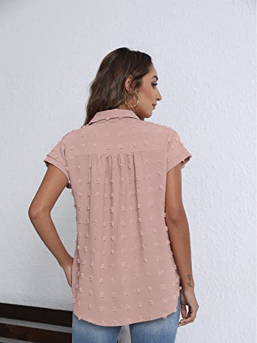 Bothenial Women Button Down Shirts Business Casual Blouses Dressy Work Tops Chiffon Blouse Short Sleeve Shirts (Pink,Large) #TOP1