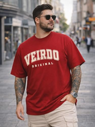 Image of Veirdo 100% Pure Cotton Oversized Fit Drop Shoulder Aesthetic Front Chest Typo Graphic Printed T-Shirt for Men (Sizes : 2XL to 5XL)