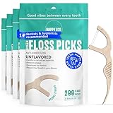 Dental Floss Picks (200pcs) - Flossers for Adults, Vegan Corn-Straw Handle, Superior Oral Care & Anti-Shred Thread, Dental Hygiene, Tooth Pick Sticks, Teeth & Gum Health (Unflavored, Double Thread)