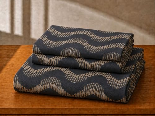 Image of Castiqa Cotton Feels All Over Elastic 400Tc Abstract Fitted Bedsheet Set Perfect Upto 10inch Mattress with 2 Matching Pillow Covers Size-18x28inch (Queen Size 60x78, Grey Zigzag)